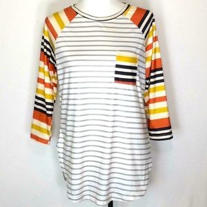 Striped Top w/Pocket & Rounded Notch Hemline